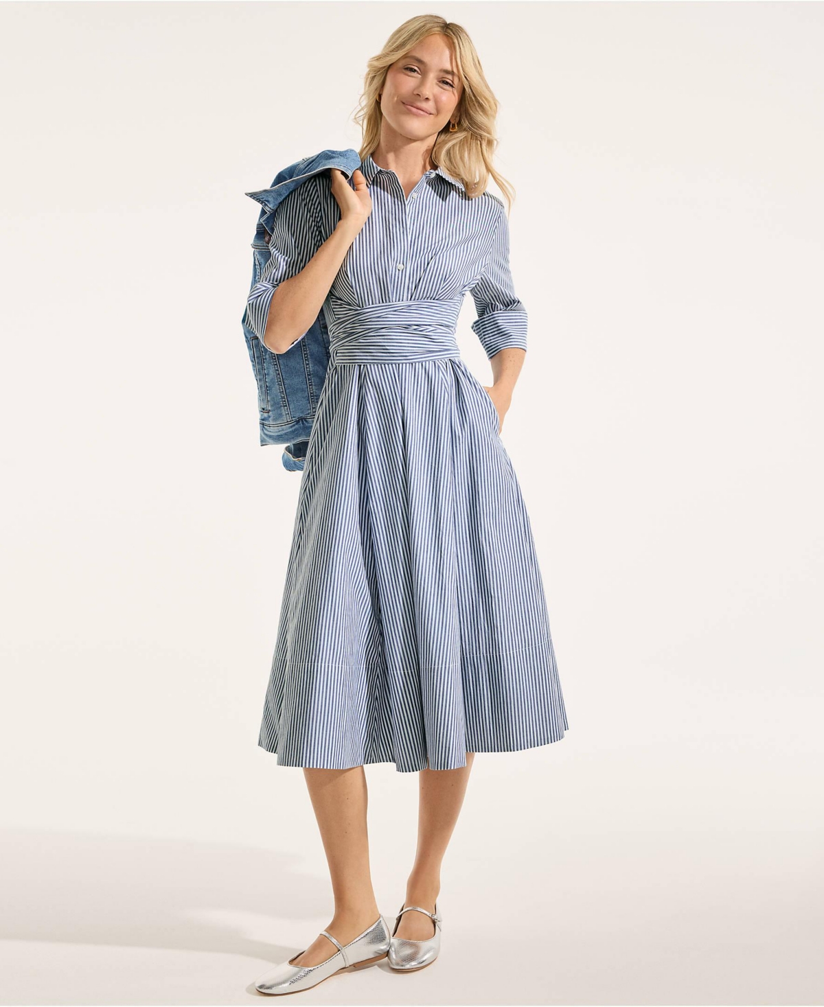 Lands' End Petite Poplin Midi Wrap Front Dress