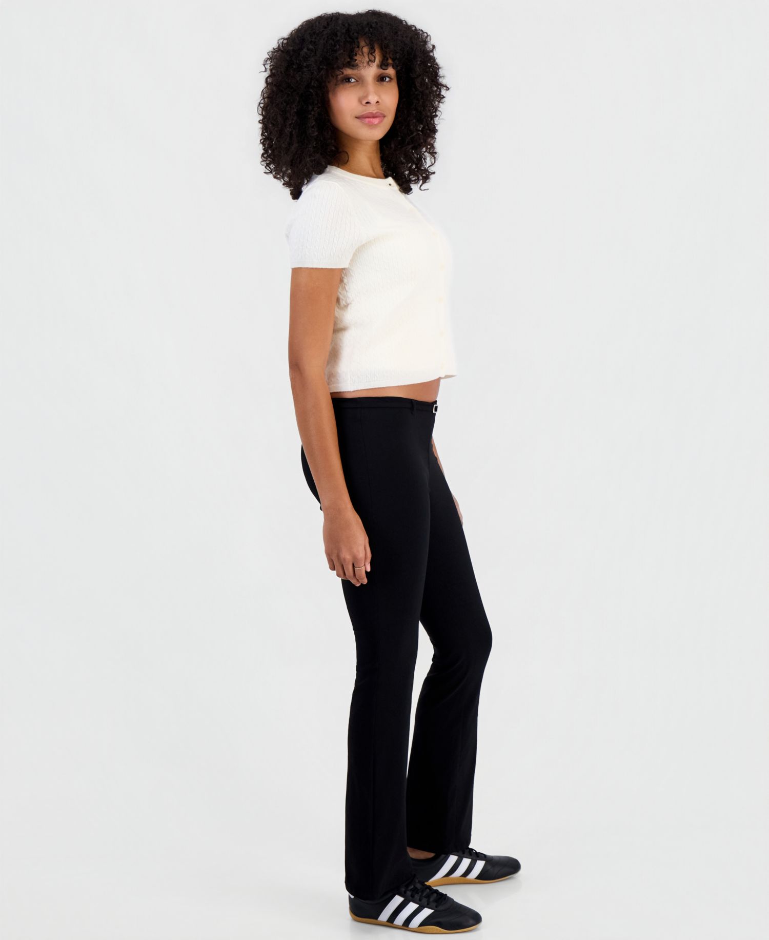 Juniors' Low Rise Belted Flare Pants