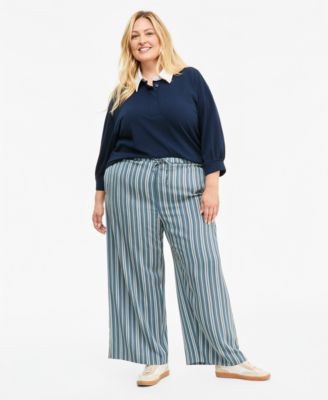 Trendy Plus Size Twill Wide-Leg Pants