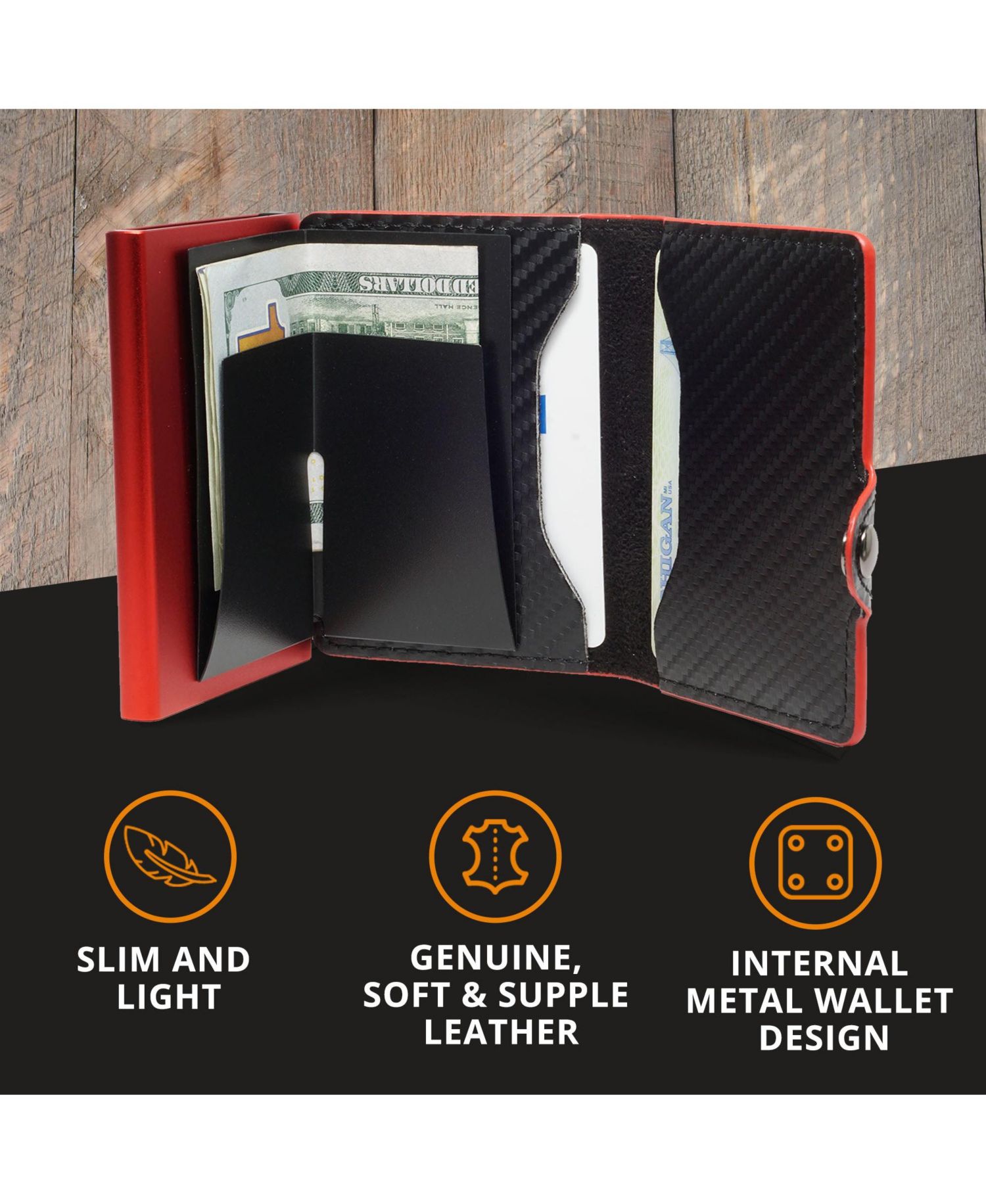 Men's Card Blocr RFID Blocking Card Holder Pop Up Wallet for Men - Minimalist Front Pocket Wallet with Internal Cash ID Storage