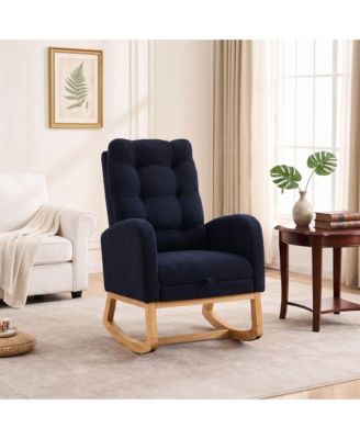 Upholstered High Back Accent Rocking Chair with Footrest and Storage Pocket for Living Room