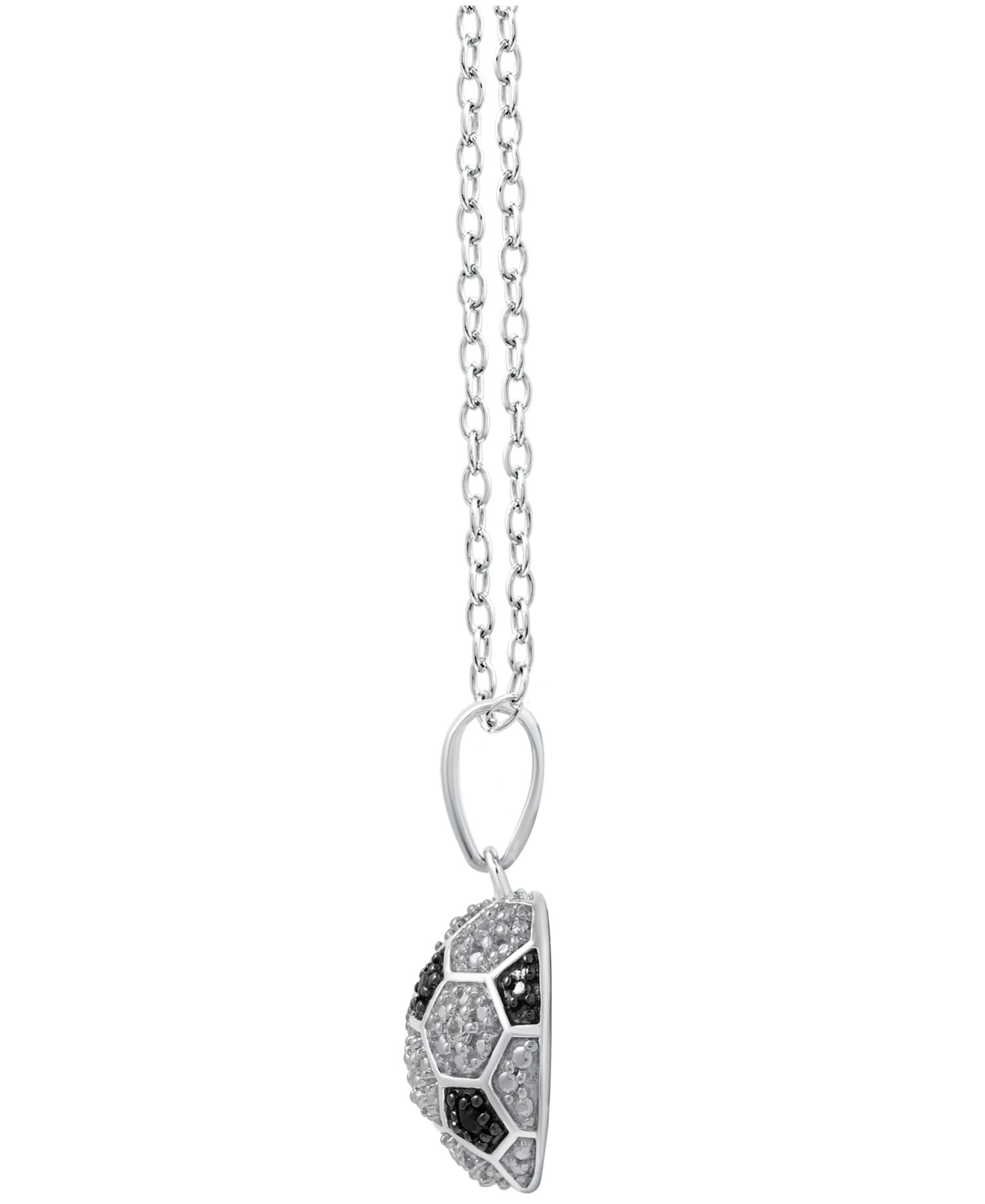 Black Diamond (0.03 ct. t.w.) & White Diamond (0.07 ct. t.w.) Soccer Ball Pendant Necklace in Sterling Silver