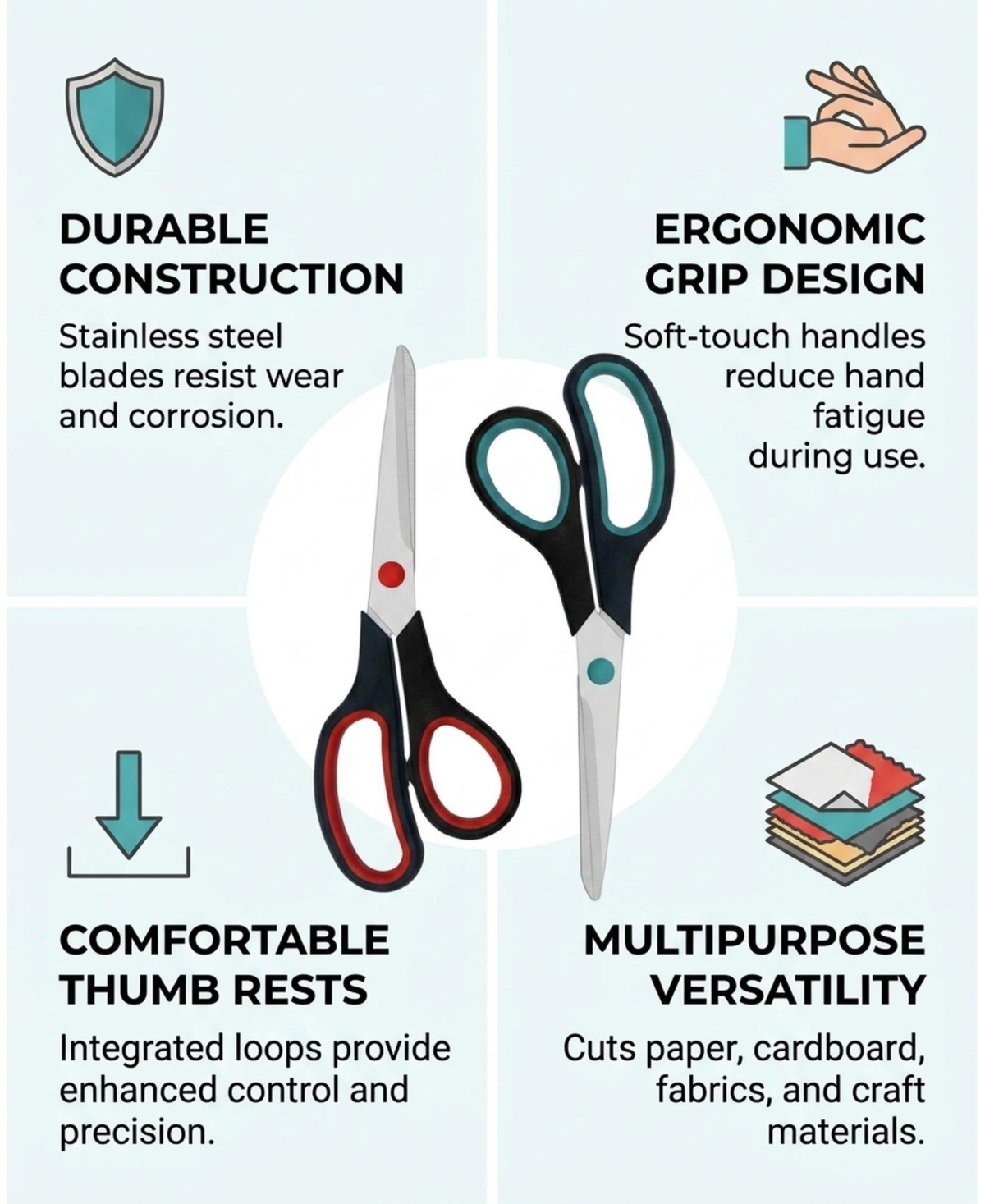 Sevorley 2-Pack All-Purpose Scissors for Office Home School Crafts