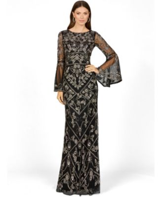 Women's Bell Sleeved High Neck Beaded Gown