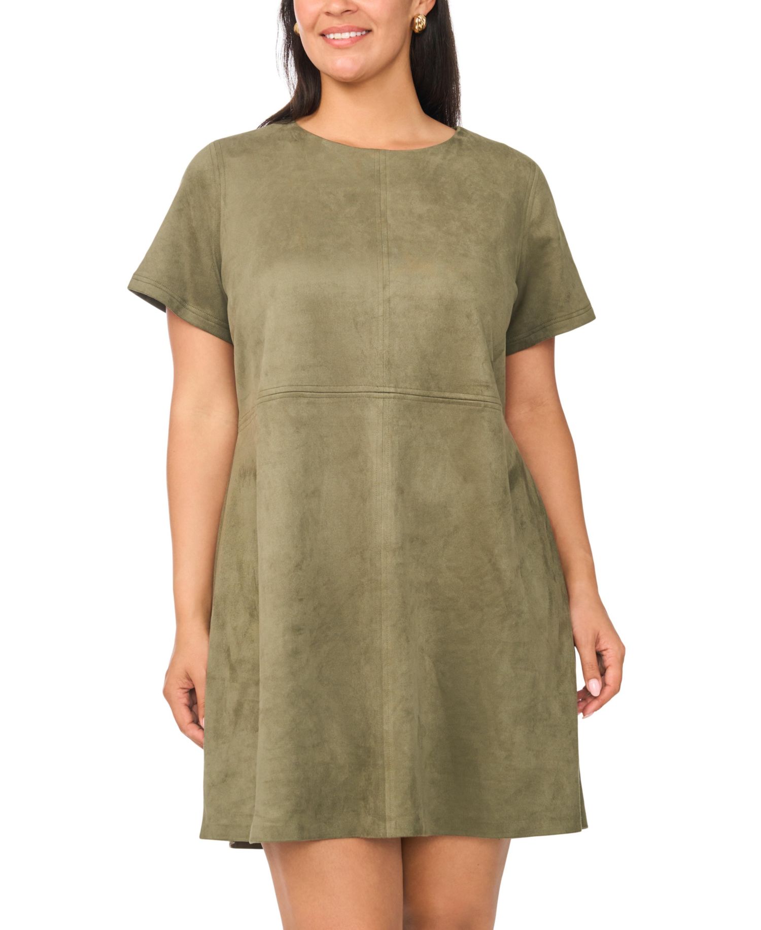 Plus Size Paneled Exposed Stitching Shift Mini Dress