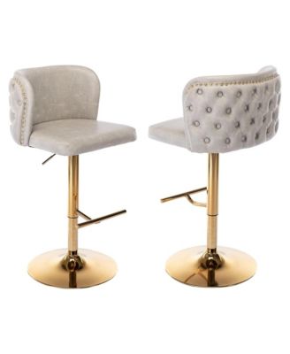 Barstools Set of 2 - Modern PU Leather Bar Stools, Adjustable Swivel Counter Height Chairs with Tufted Backrest for Kitchen Island