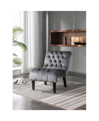 Comfy Velvet Accent Chair, with Tufted Backrest, Upholstered Armless Side Chair, with Solid Rubber Wood Legs, for Bedroom, Living Room
