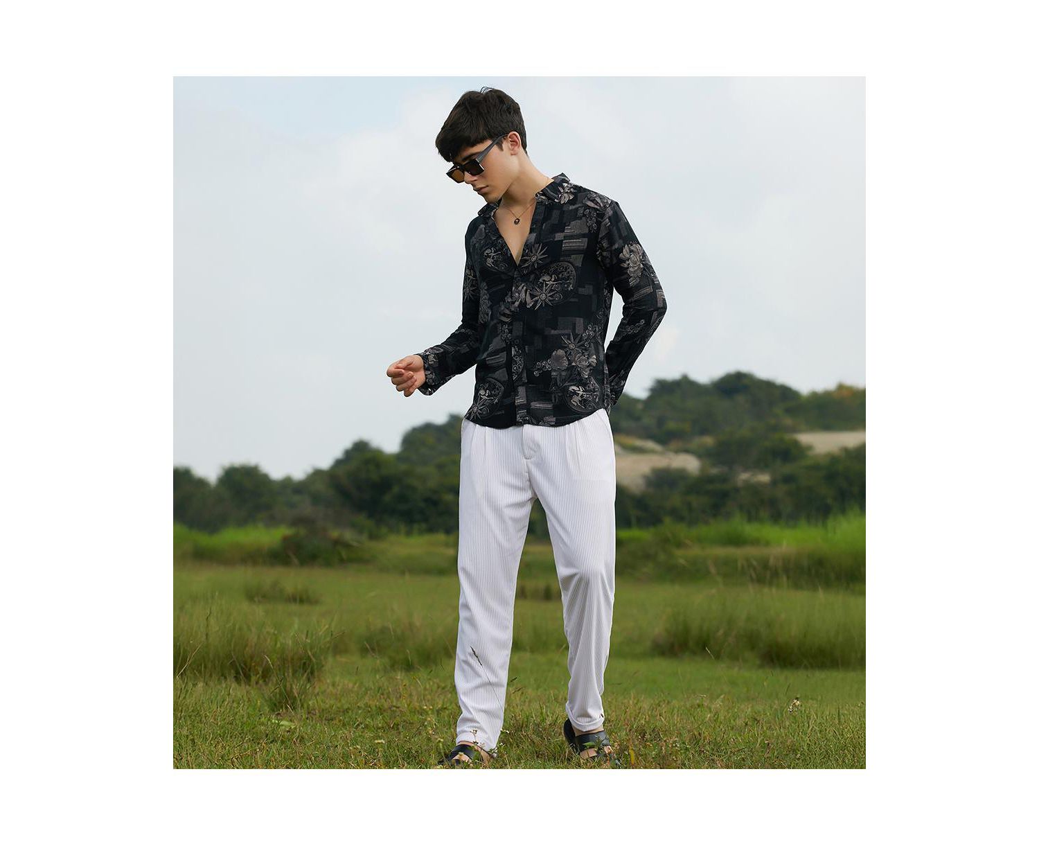 Men's Midnight Bloom-Imprint Shirt