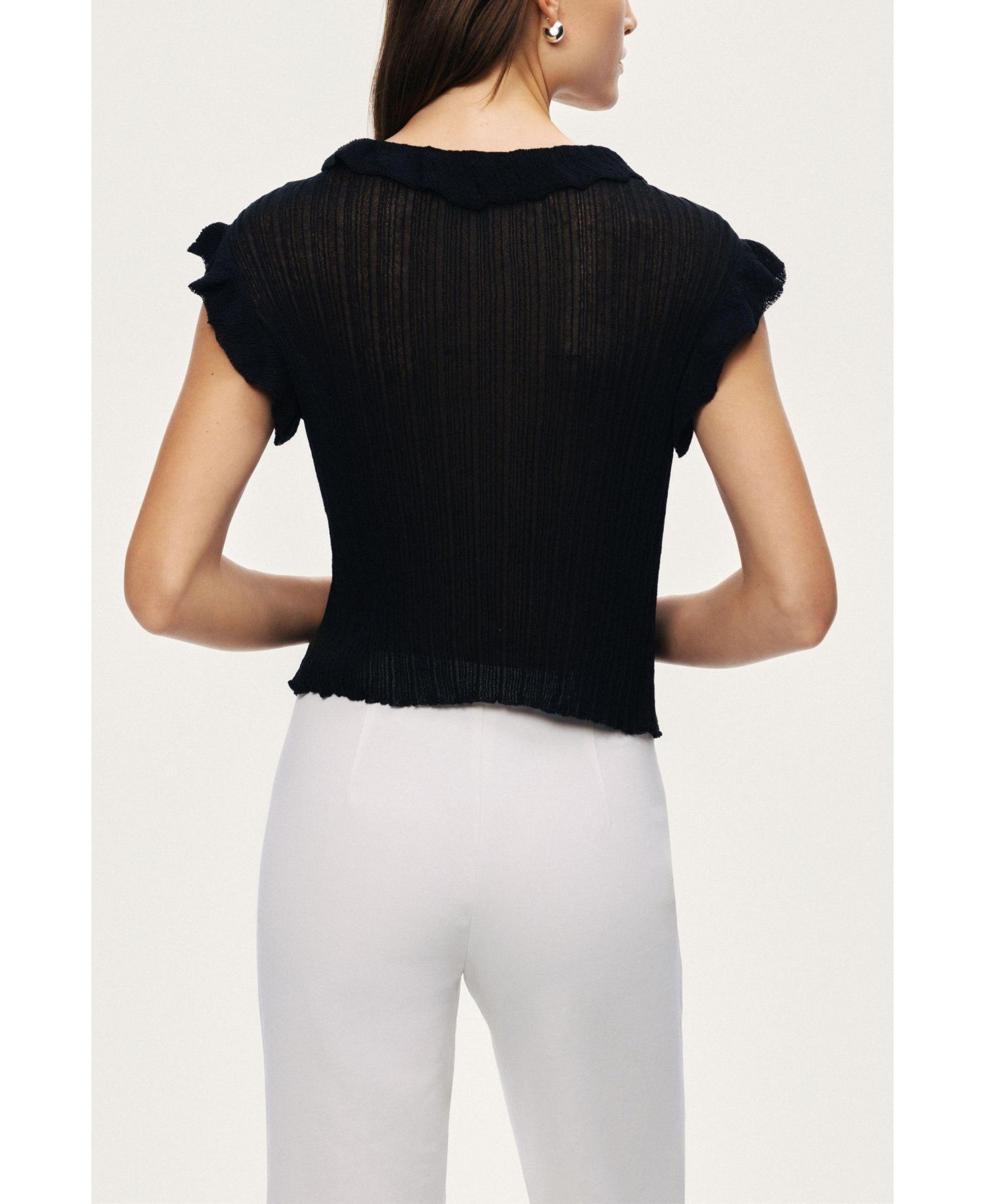 Women's Ruffled V-Neck Sheer Blouse