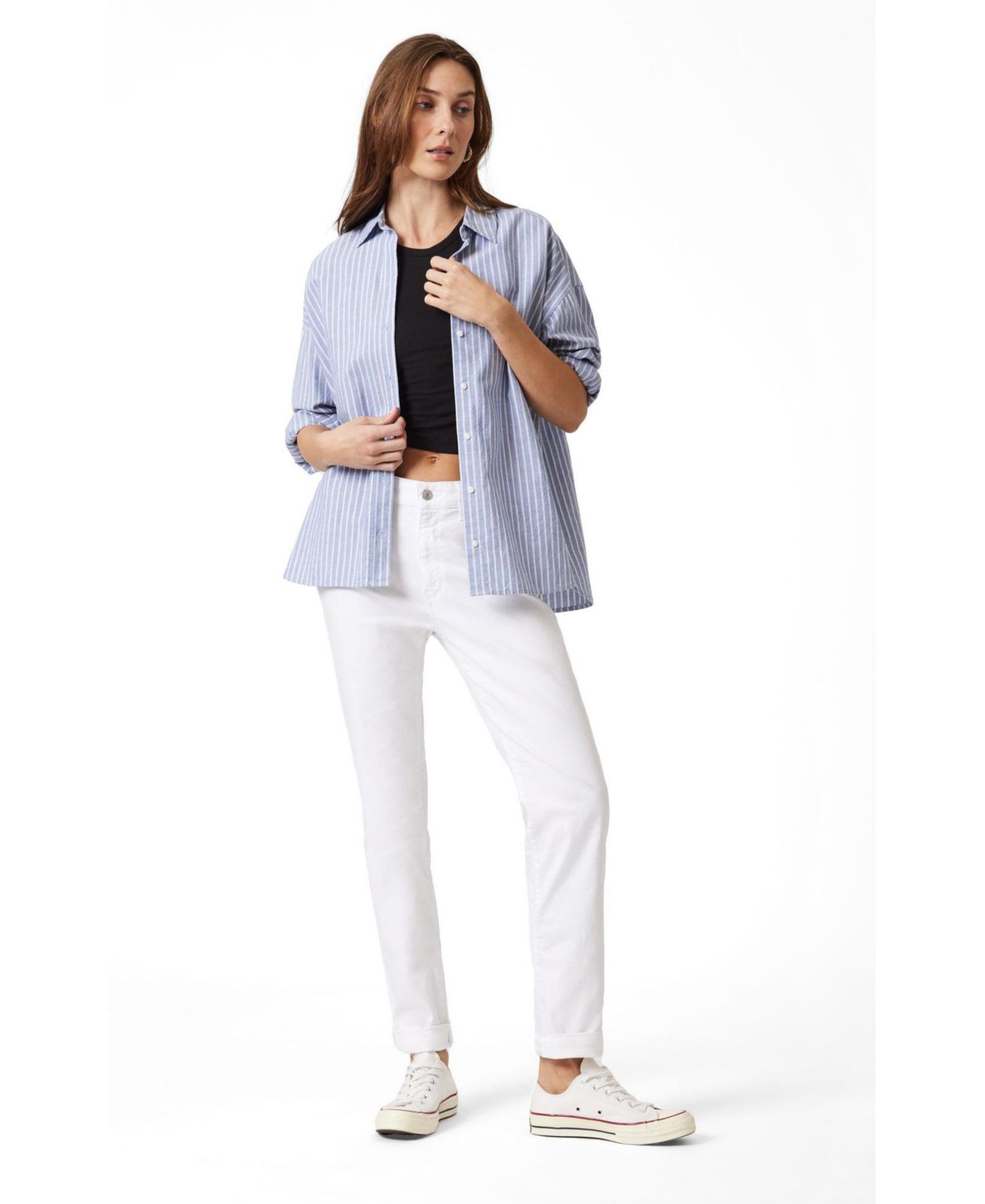 Women's Kathleen Mid Rise Boyfriend In White Feather Blue