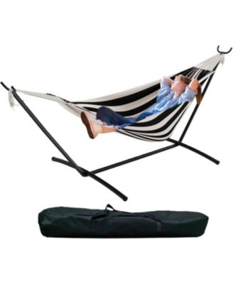 Double Hammock with Stand - Heavy Duty 450lbs Capacity, Portable Cotton Hammock for Two Adults, Indoor and Outdoor Use with Travel Bag