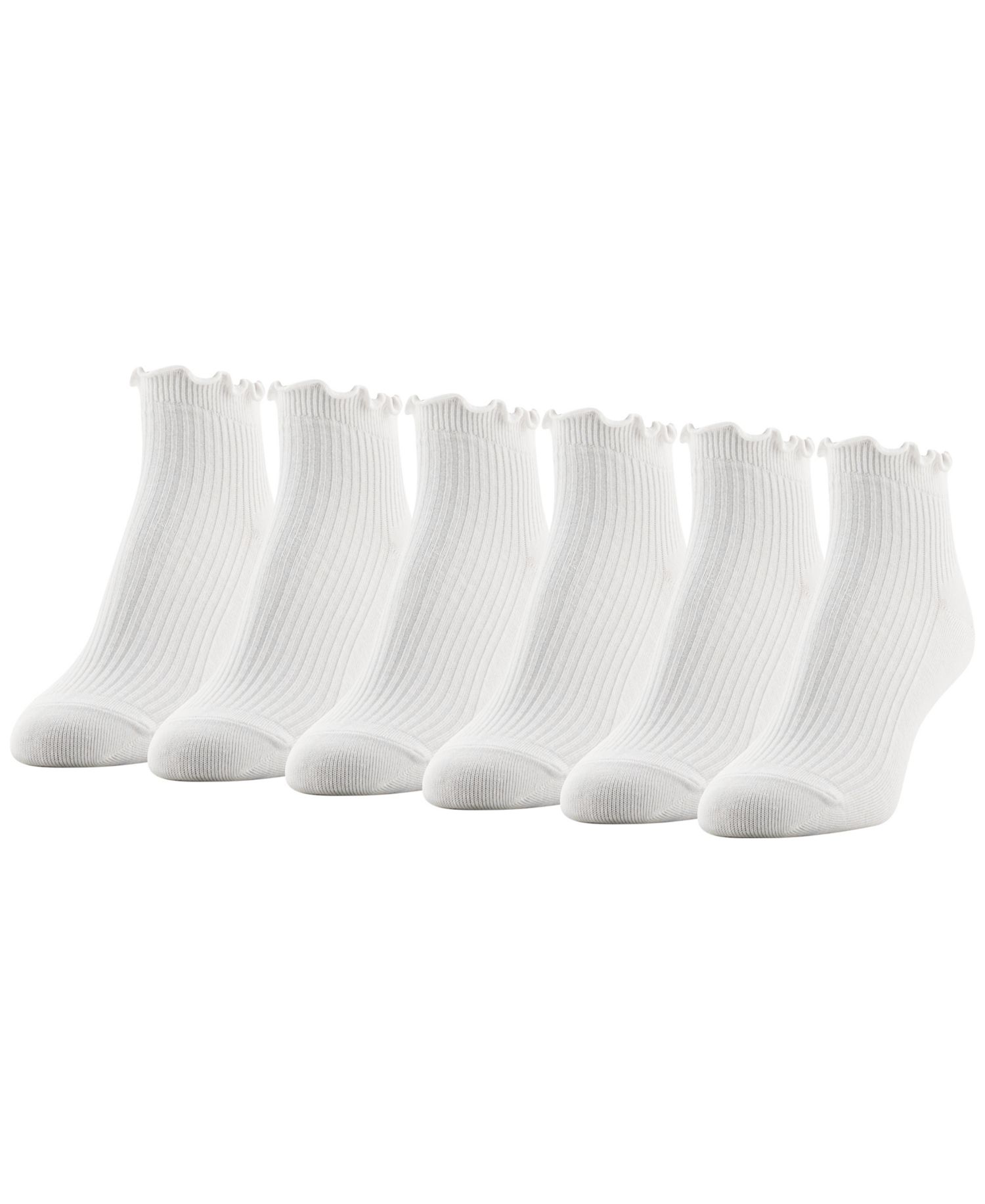 Women's Rib Lettuce Edge Quarter Socks, 6-Pack