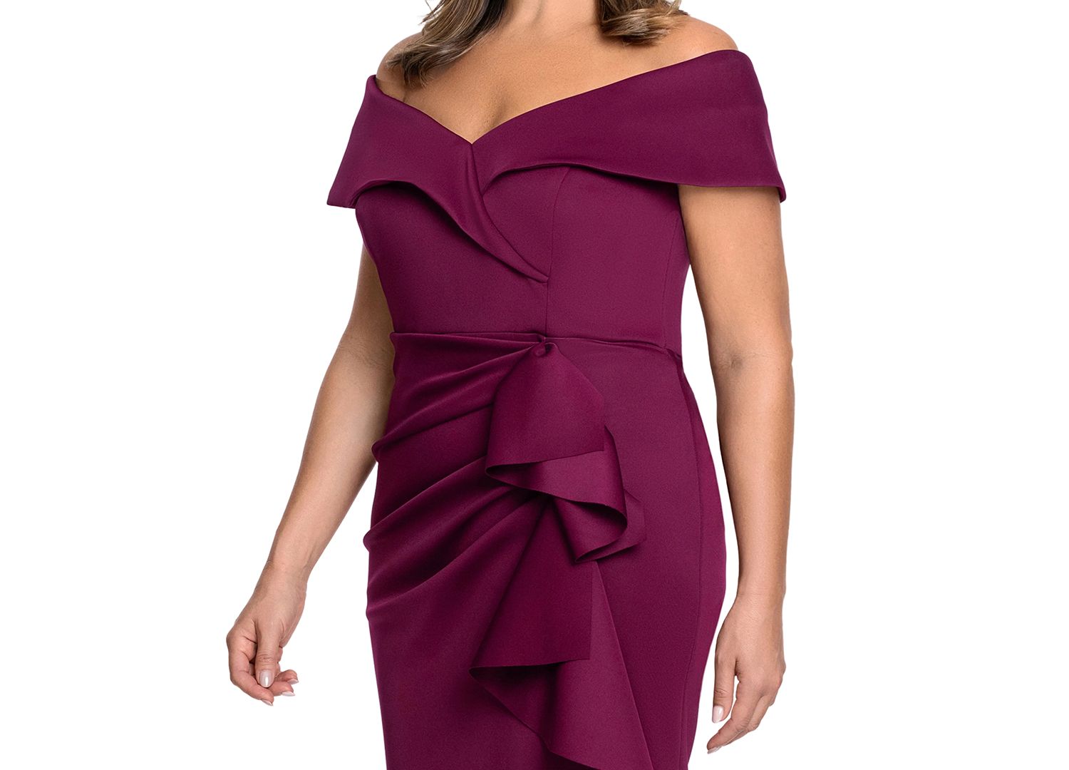Plus Scuba Off-The-Shoulder Gown