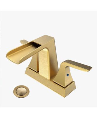 Two Handle 4 Inch Centerset Waterfall Bathroom Sink Faucet, Brushed Golden