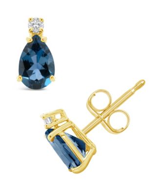 London Blue Topaz (1 ct. t.w.) and Diamond Accent Stud Earrings in 14K Yellow Gold or 14K White Gold