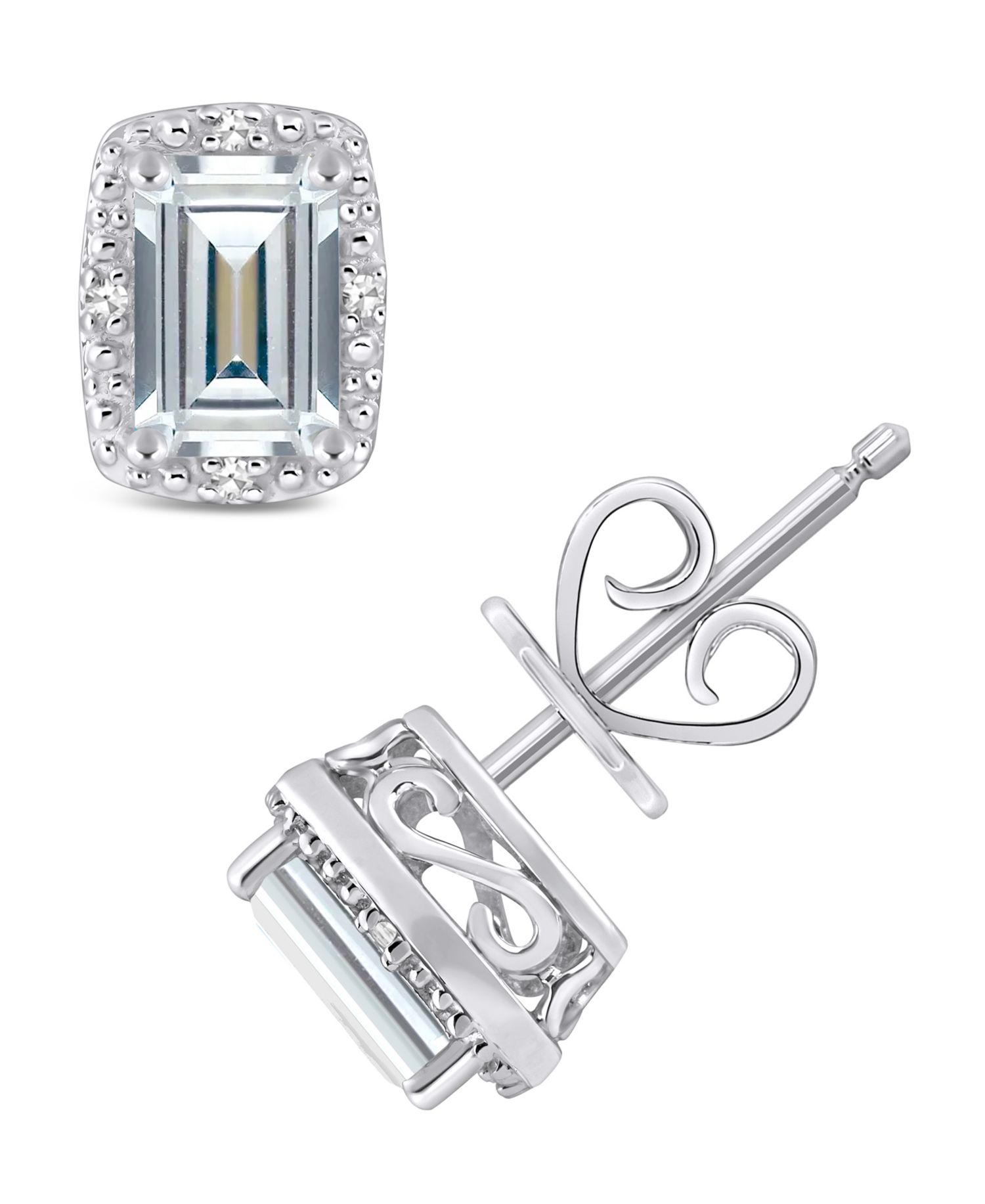 Gemstone and Diamond Accent Stud Earrings in Sterling Silver