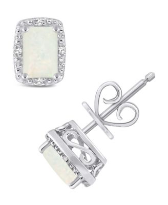 Diamond Accent & Opal (3/4 ct. t.w.) Stud Earrings in Sterling Silver (Also Available in Aquamarine)