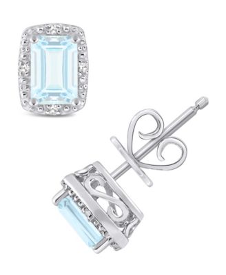 Diamond Accent & Opal (3/4 ct. t.w.) Stud Earrings in Sterling Silver (Also Available in Aquamarine)