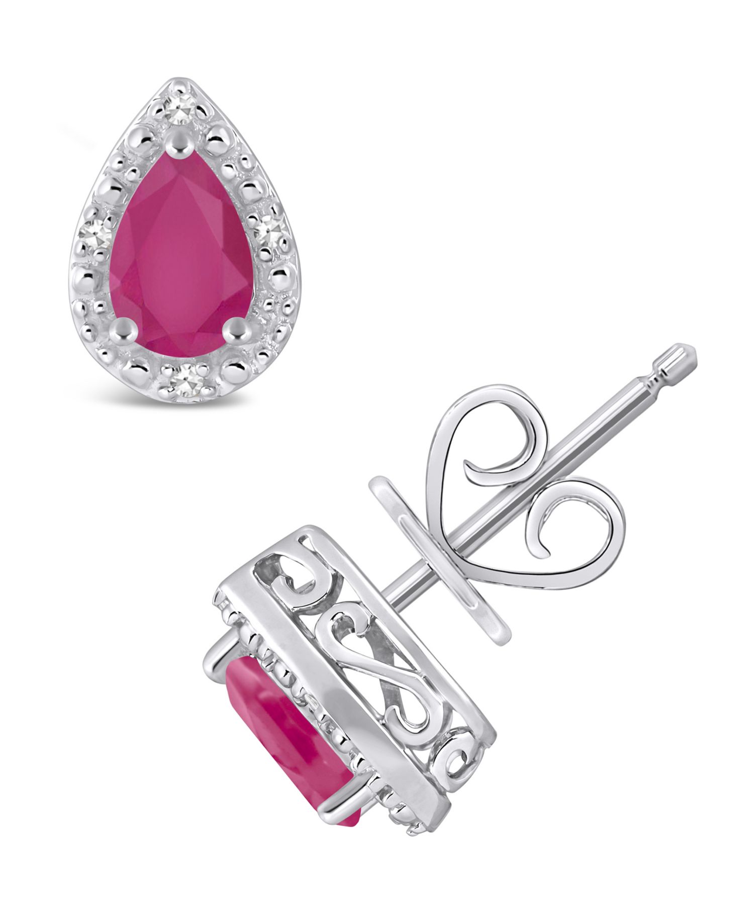Sapphire (9/10 ct. t.w.) and Diamond Accent Stud Earrings in Sterling Silver (Also in Ruby)