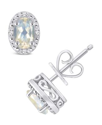 Gemstone and Diamond Accent Stud Earrings in Sterling Silver