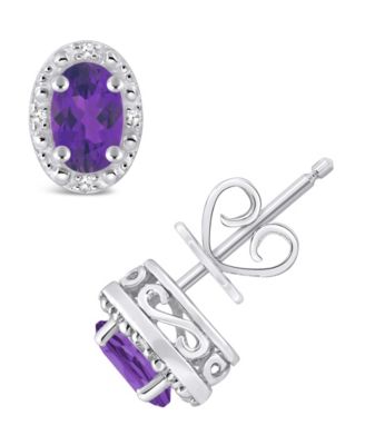 Gemstone and Diamond Accent Stud Earrings in Sterling Silver