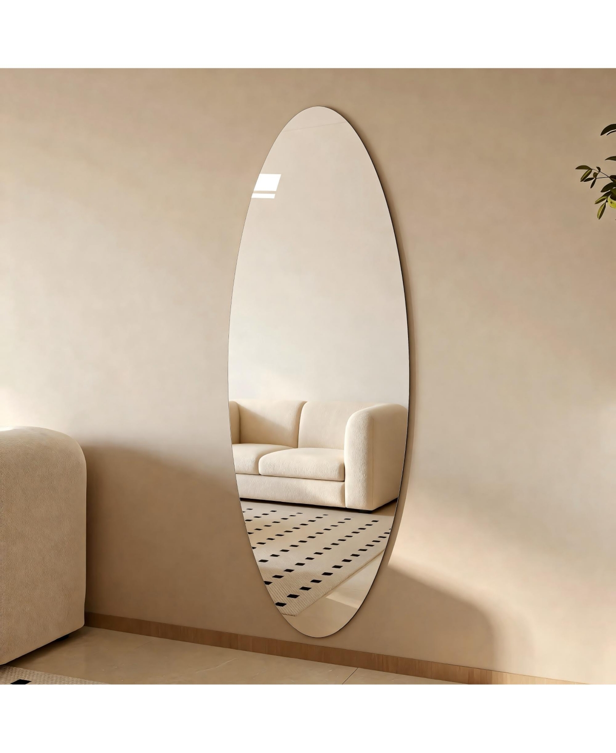 Midola 63 x 24 Inch Oval Full-Length Wall Mirror, Copper-Free Hd Glass, Shatterproof and Moisture-Resistant, Vertical Hanging or Adhesive Mount