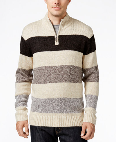 Tricots St. Raphael Men's Stripe Quarter-Zip Mock-Collar Sweater