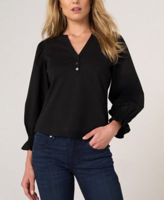Women's Puff-Sleeve Knit-To-Woven Top