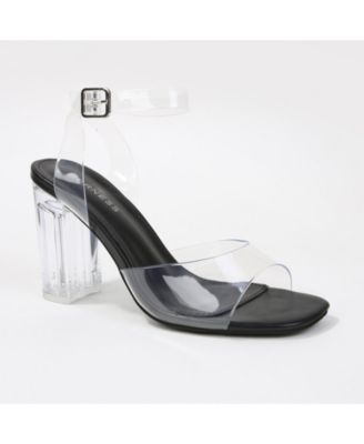 Women's Navi Clear Strap and Block Heel Sandals