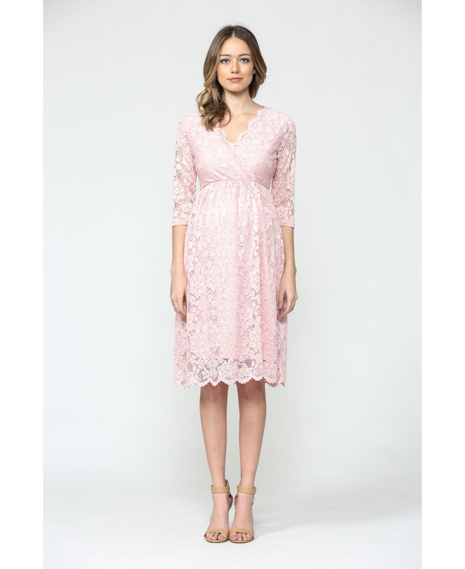 Women's Floral Lace Wrap Nursing Dress with 3/4 Sleeves