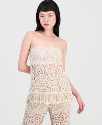 Women's Cotton Crochet Strapless Top