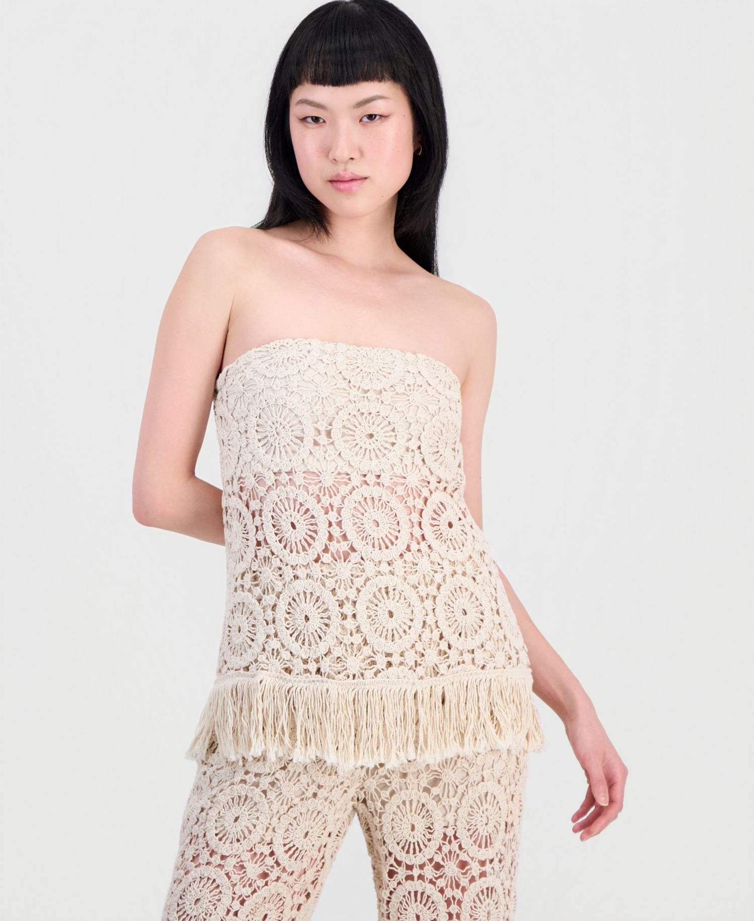 Women's Cotton Crochet Strapless Top