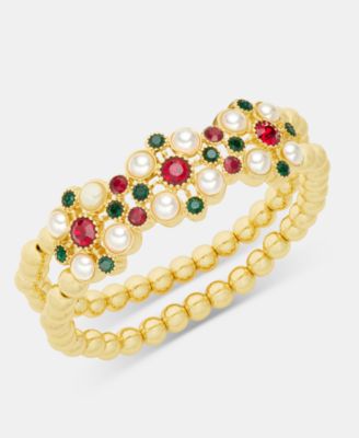 Glass and Faux-Pearl Stretch Bracelet