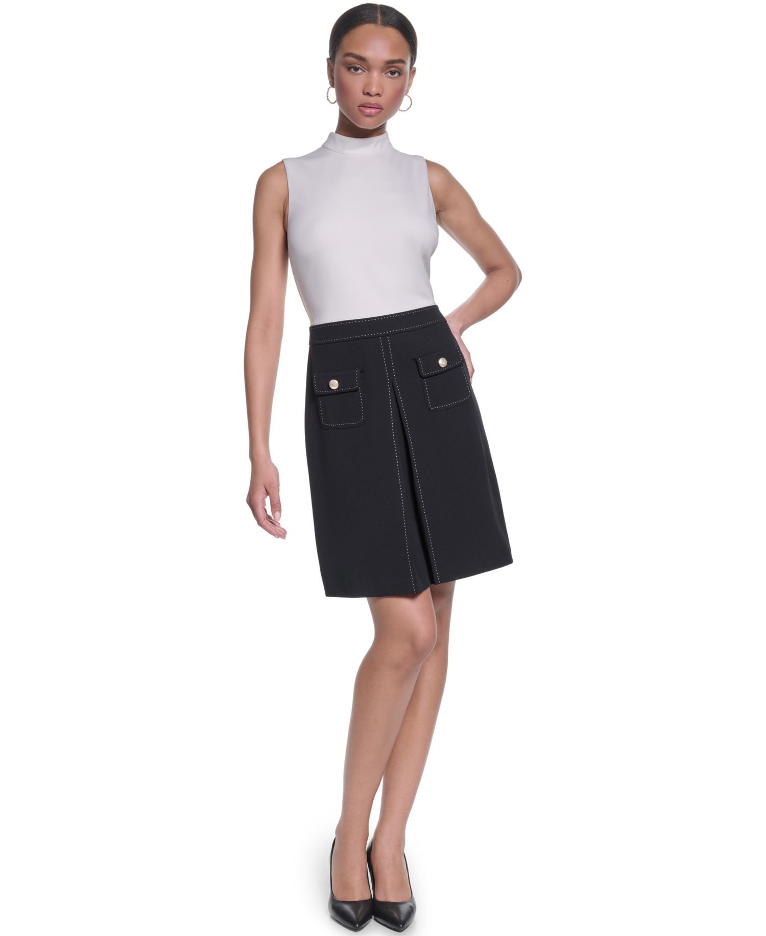 Women's Mock-Neck with Inverted Pleated Skirt Dress