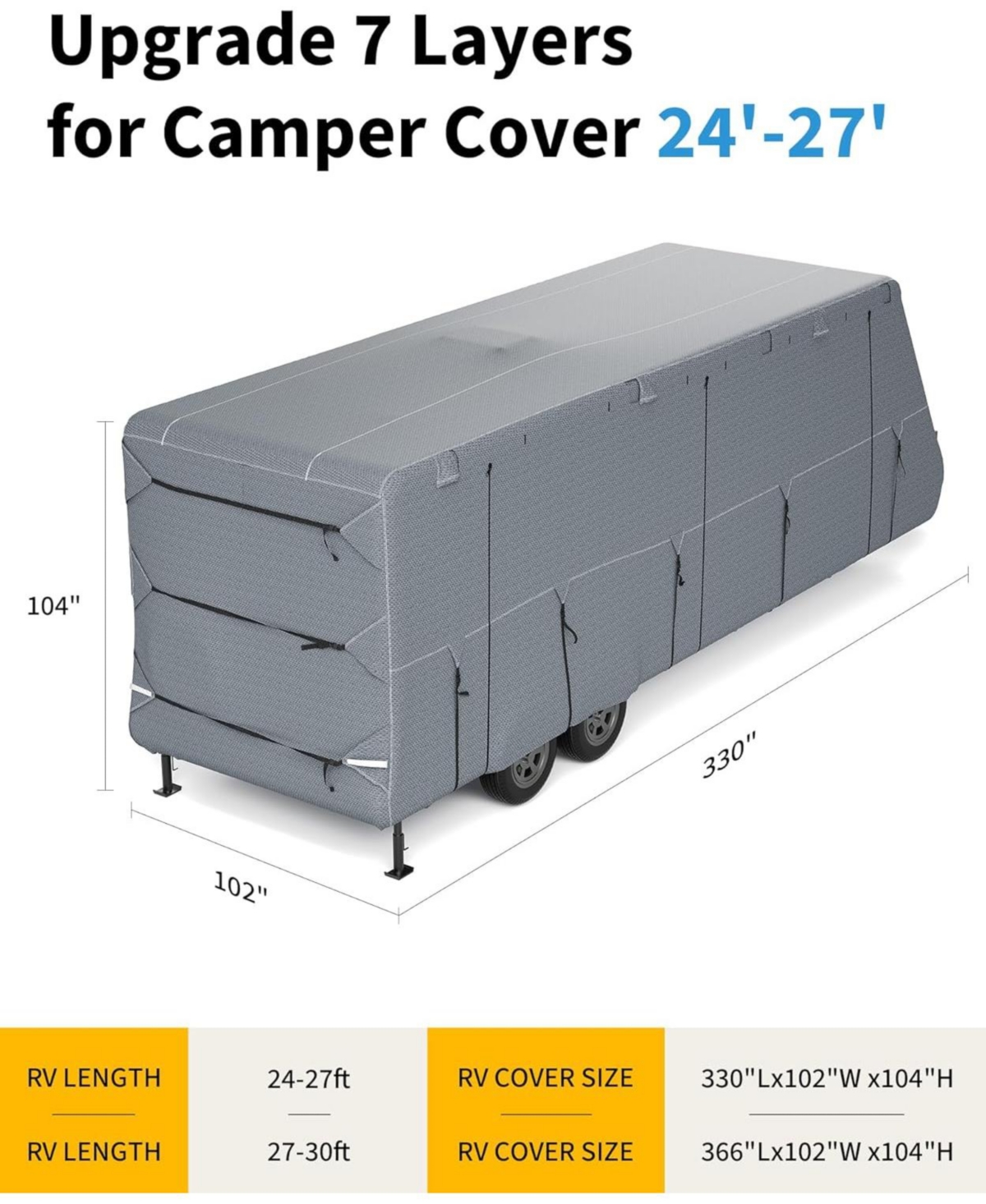 Gaomon Travel Trailer Rv Cover, Extra-Thick Upgraded 7 Layers for Camper Cover 24'-27', with Adhesive Repair Patches