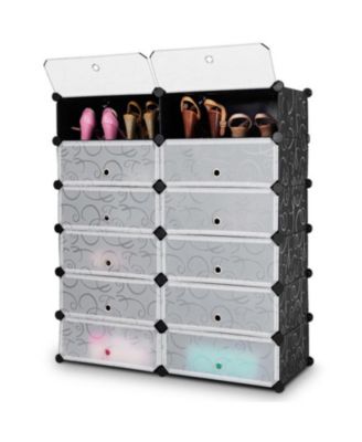 12-Cube DIY Portable Plastic Shoe Rack Cabinet with Transparent Doors