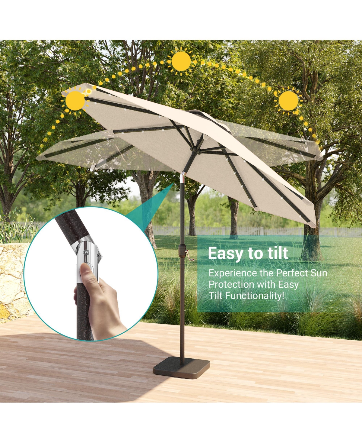 Sonkuki Patio 10Feet Led Market Umbrellas With Solar Lights, Table Umbrella For And Outdoor Tilt Button Deck Pool