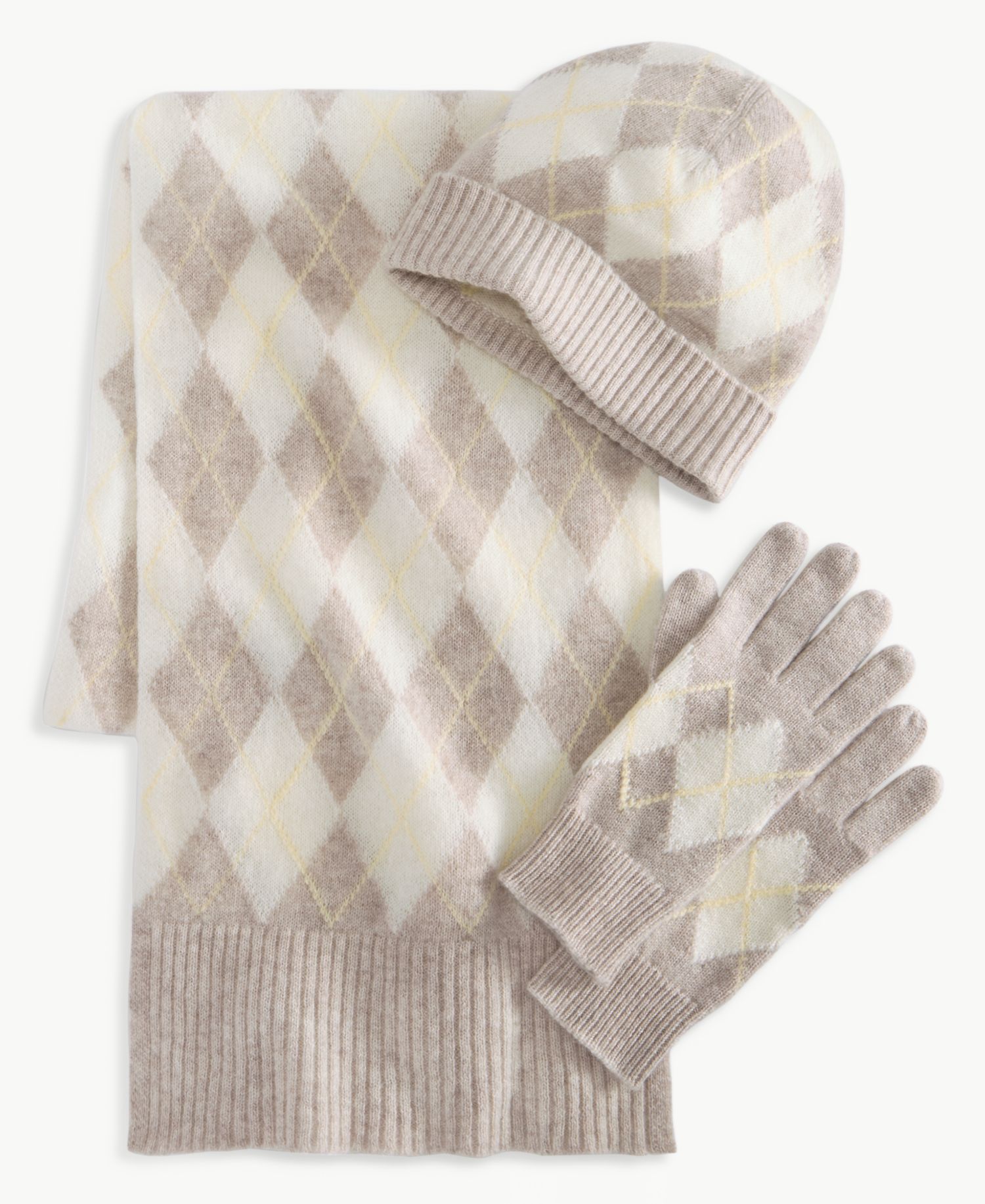 Argyle Cashmere Scarf, Hat & Gloves Box Set