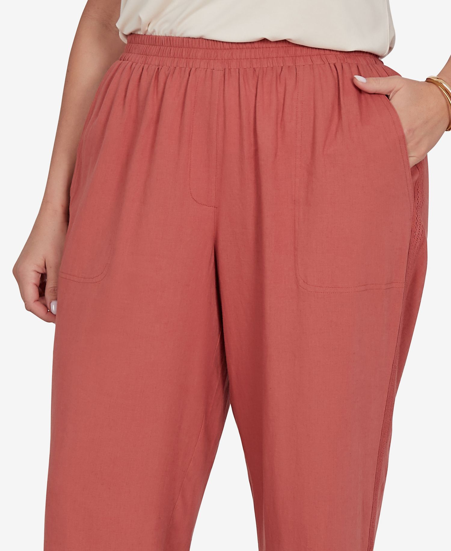 Plus Size Lace Trim Lightweight Pull-On Pants