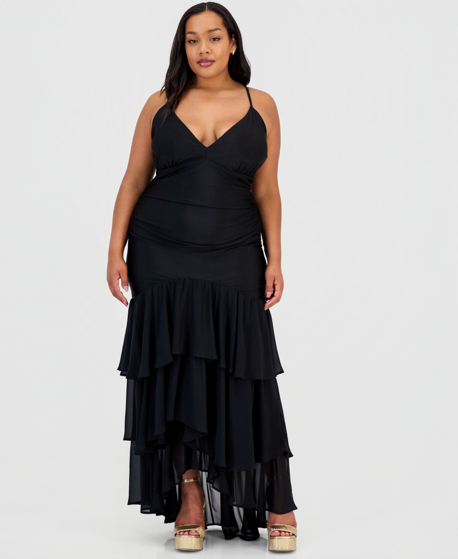 Trendy Plus Size Ruffled Tiered Gown