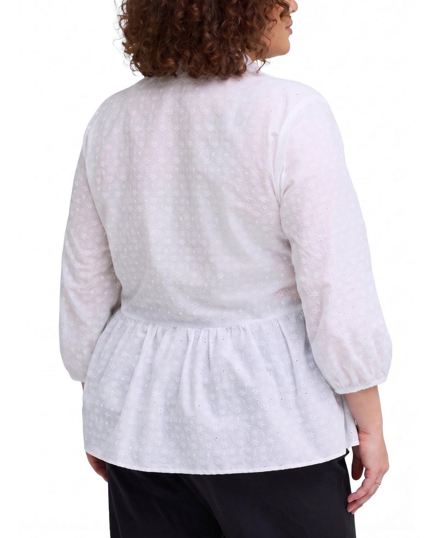 Plus Size Belle Isle Peplum Eyelet Button Down Top