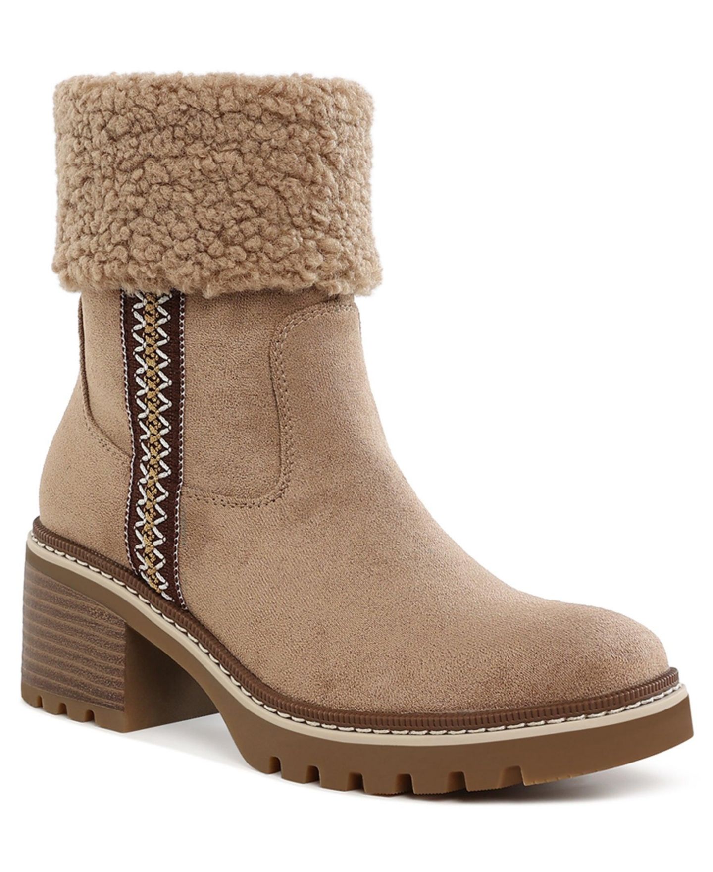 Женские ботинки London Rag Woolly Faux Fur and Embroidery Detail, цвет: Светлый бежевый — фото 7