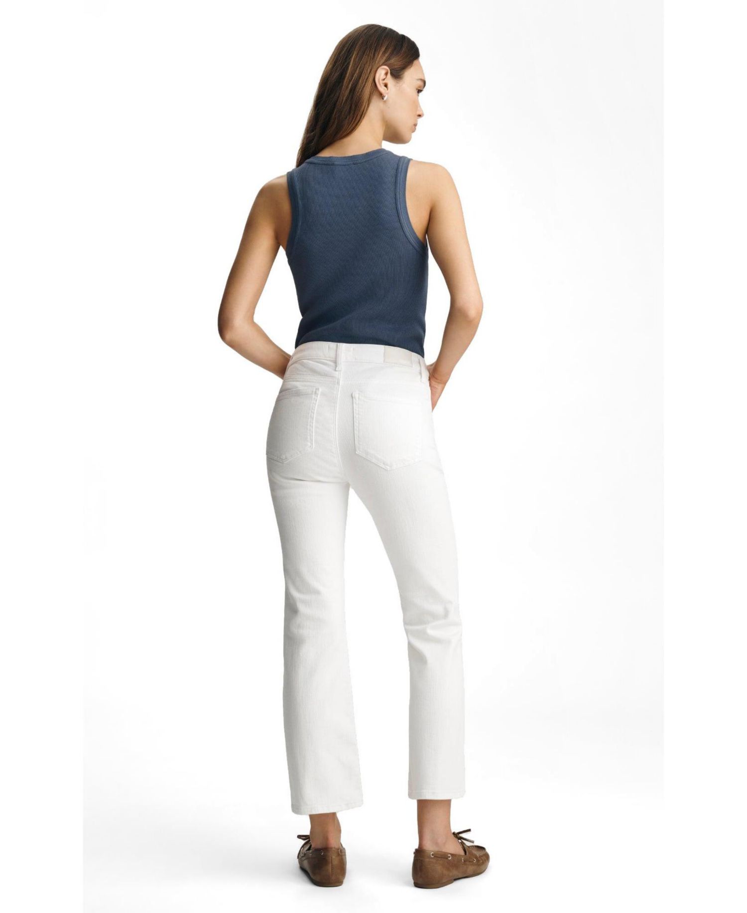 Women's Anika Mid Rise Cropped Flare In White Flex Blue