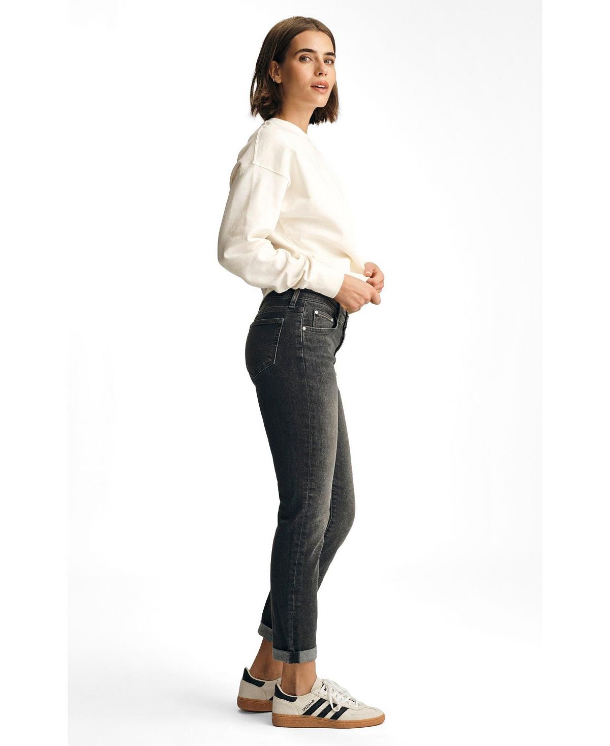 Mavi Jeans Women's Emma Mid Rise Boyfriend In Mid Smoke Tribeca view 2 — MAYCSS fashion products