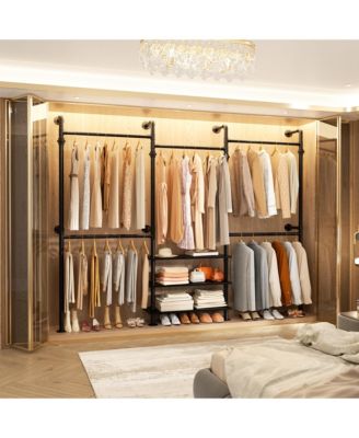 Industrial Pipe Clothing Rack Wall Mounted Closet System