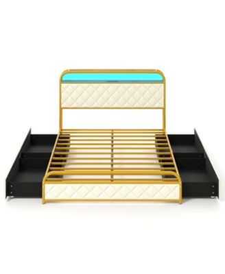 Modern Platform Bed Frame with LED Lighting and Power Outlet