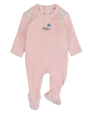 Baby Girls "Fairy Flowers" Embroidered Velour Footie