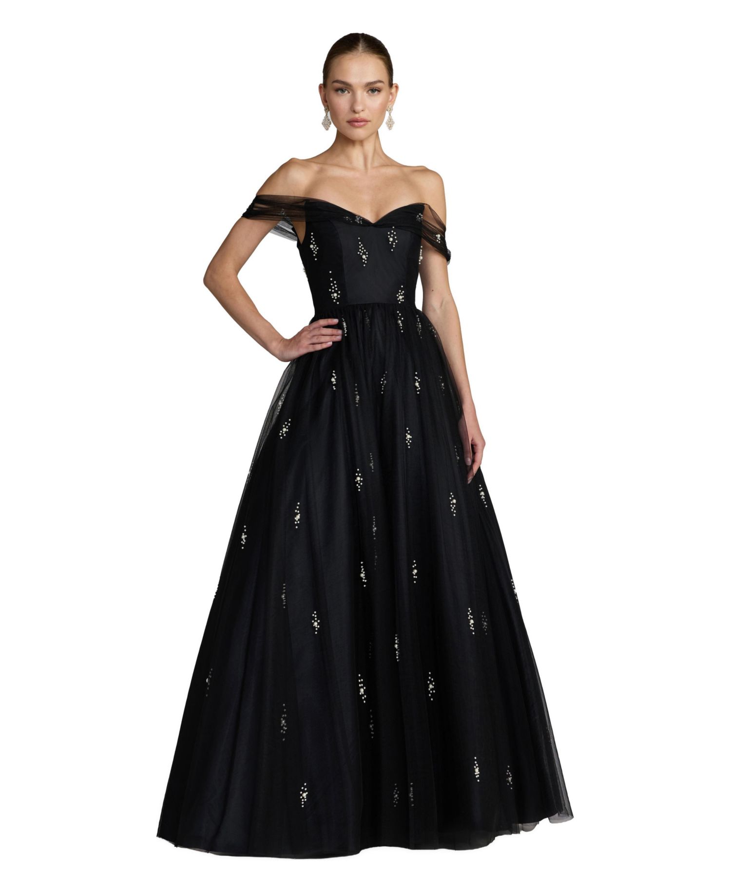 Women's Pearl Embellished Off The Shoulder Ball Gown