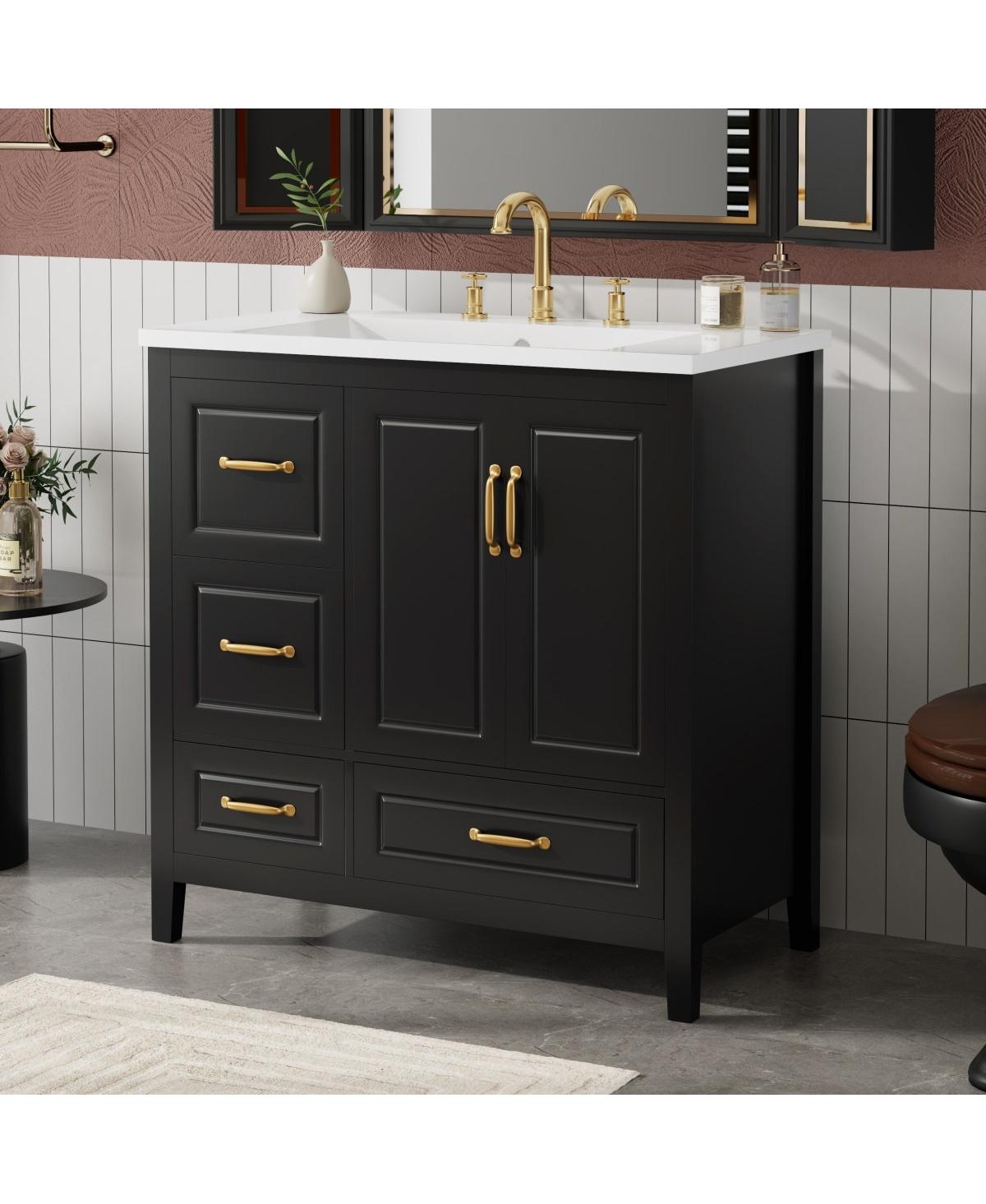 Thirtypeachy 36"Freestanding Vanity With Resin Sink, Gold Handles, 2 Soft-Close Doors 4 Drawers