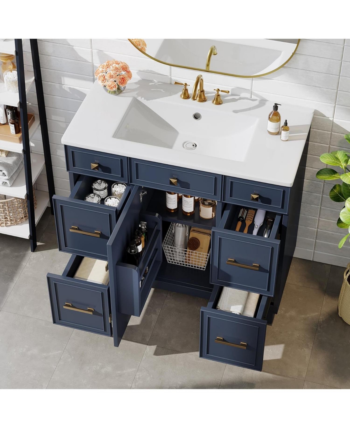 Tribesigns 36 Inch Bathroom Vanity with Sink, Modern Bathroom Cabinet with Soft-Closing Door and 4 Drawers, Adjustable Shelf, Solid Wood Frame